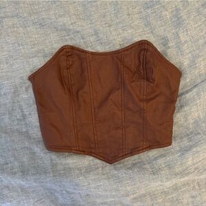 Edikted Brown Faux Leather Corset Crop Top